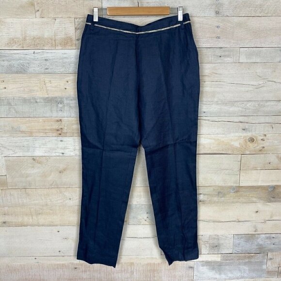 Barbour Dress Tartan Career Pants Blue Linen 6 - Picture 1 of 7